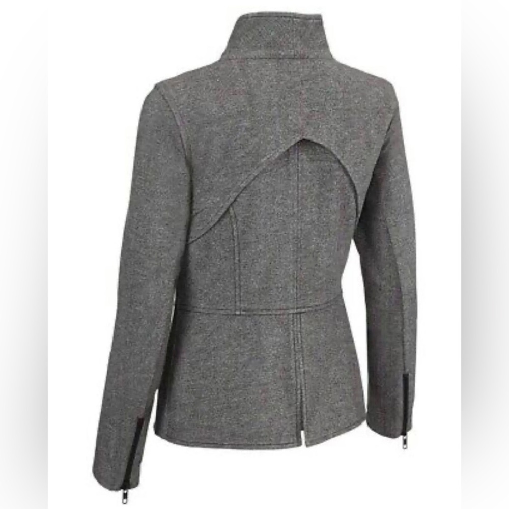 Small CAbi Heathered Grey Rebel Moto Asymmetrical Zip Up Jacket